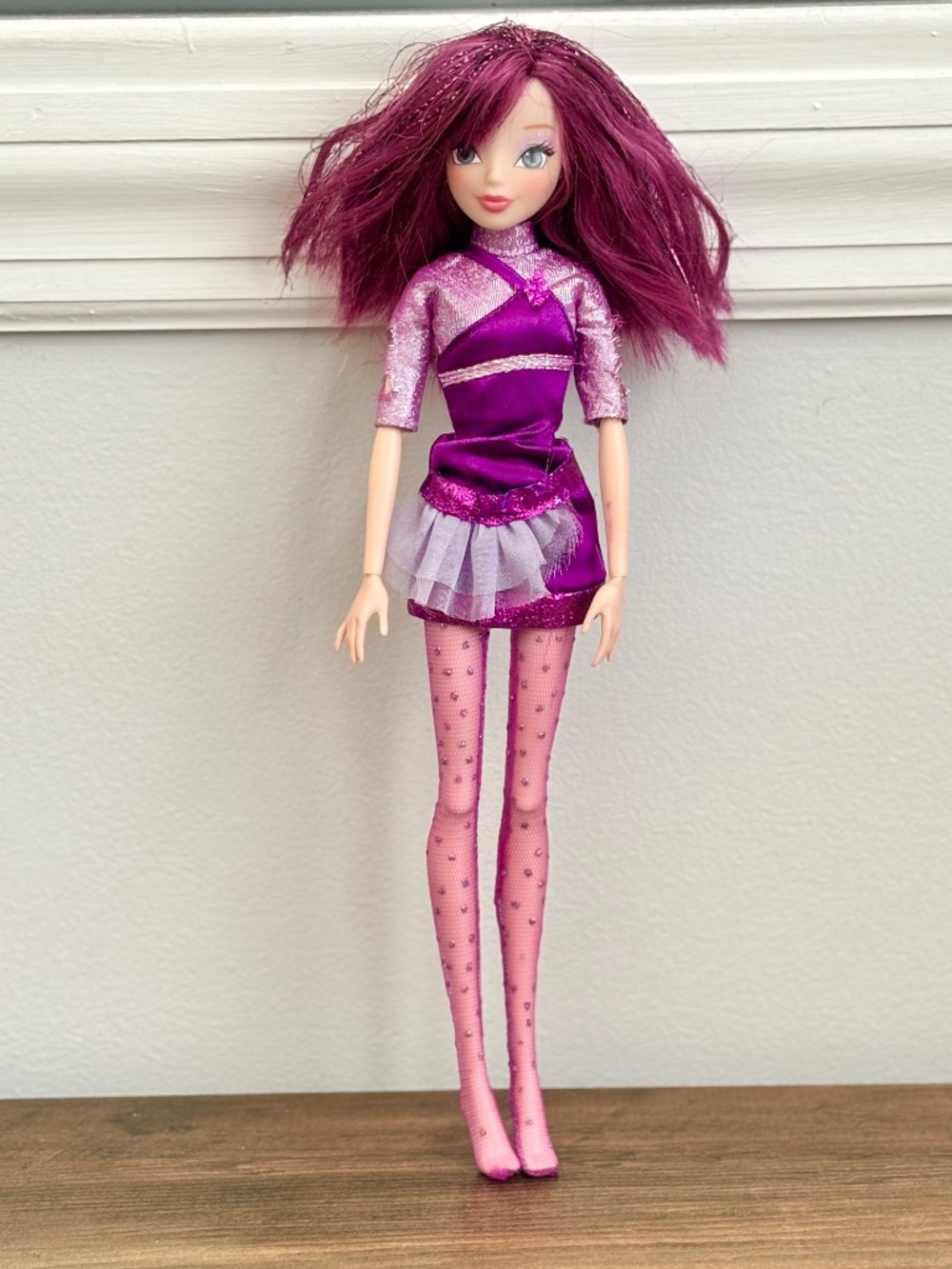 Winx Club Believix Power Tecna Doll Purple Hair Dress Tights Jakks 2012 READ